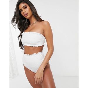 NWOT High Waisted Bandeau Frill Trim Bikini